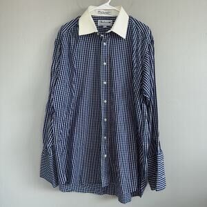 Vintage Burberrys of London Shirt Mens Large Paid Blue White 16 1/2-33 Button Up